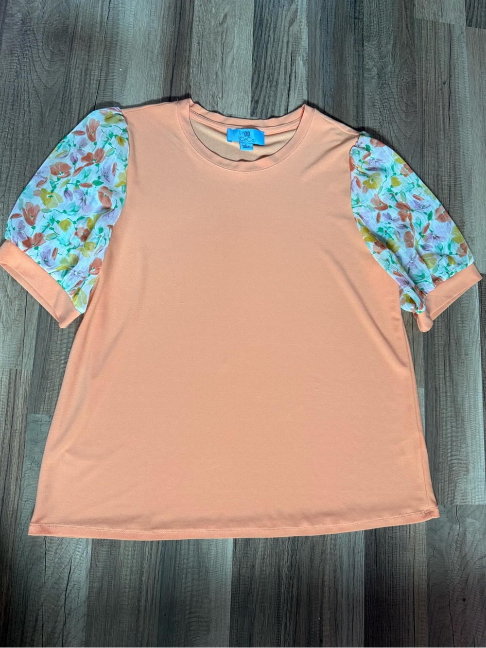 CeCe Peach Top with Floral Puff Sleeves